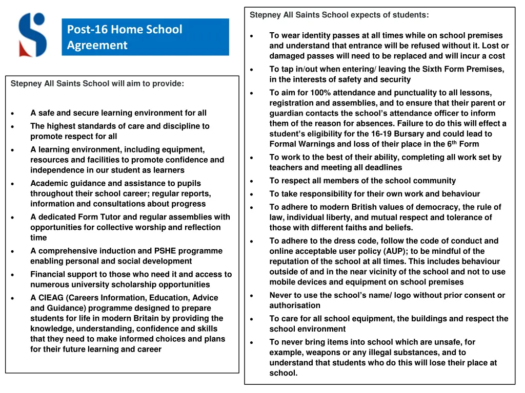 stepney all saints school expects of students