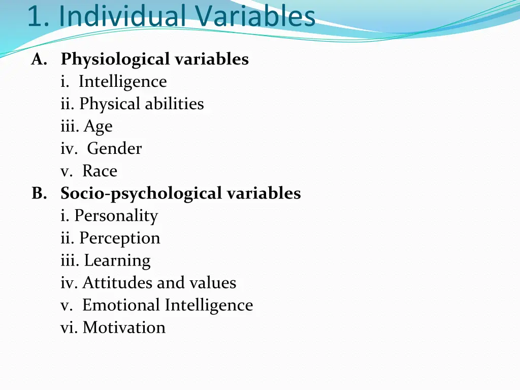 1 individual variables