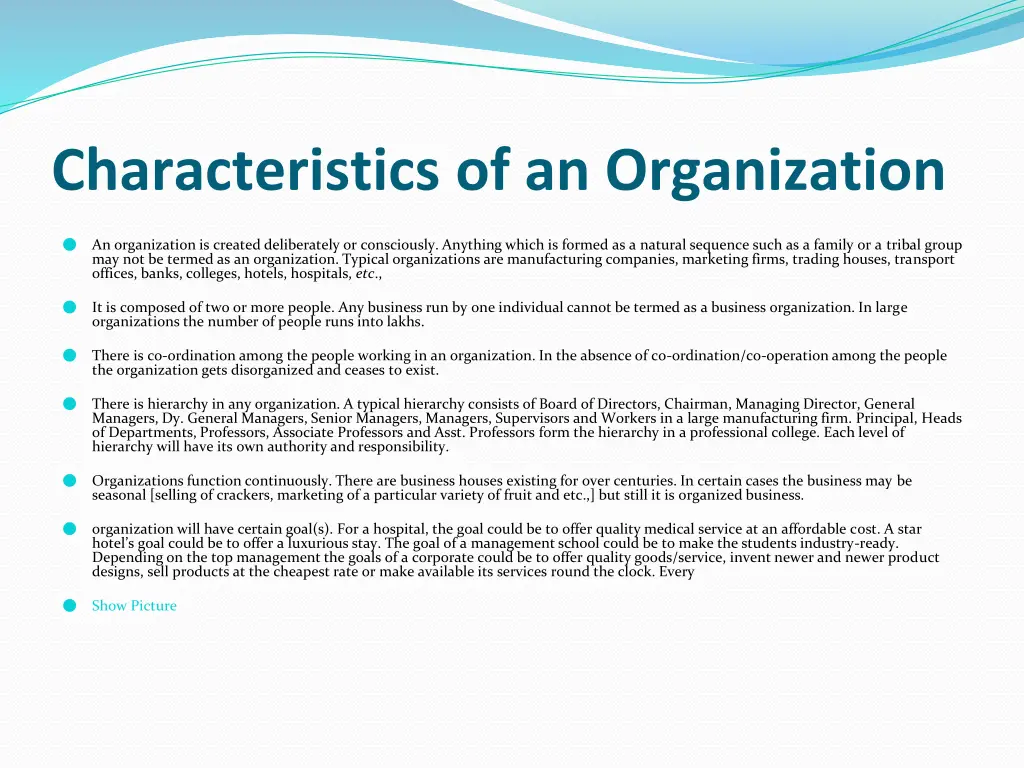 characteristics of an organization