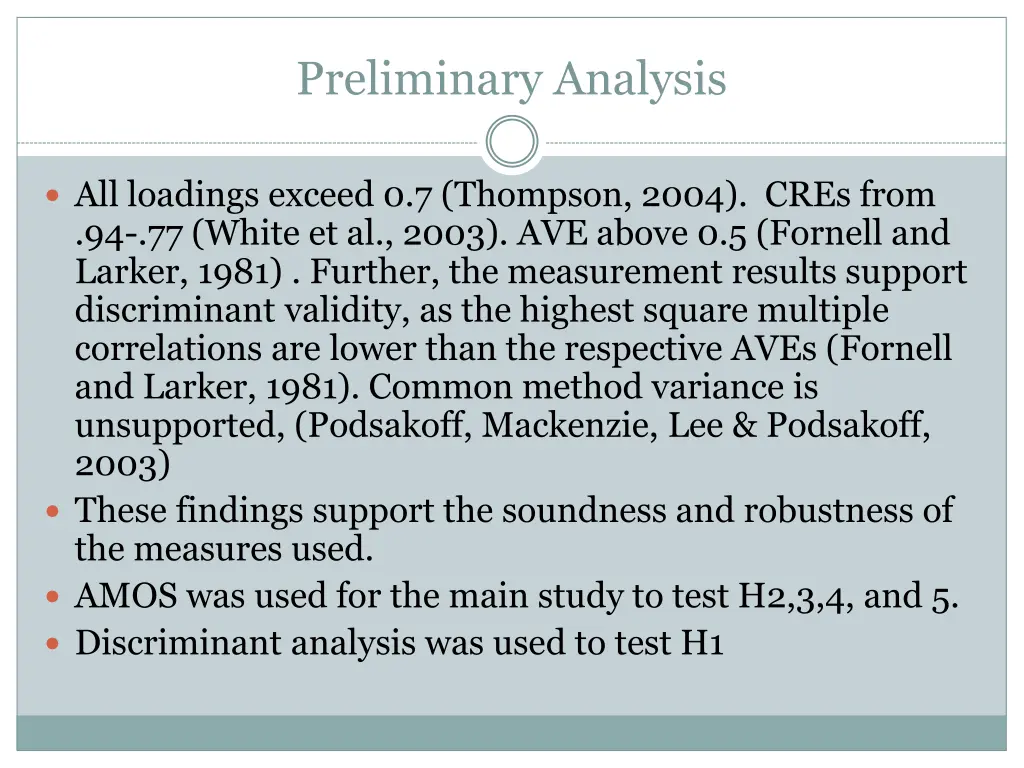 preliminary analysis