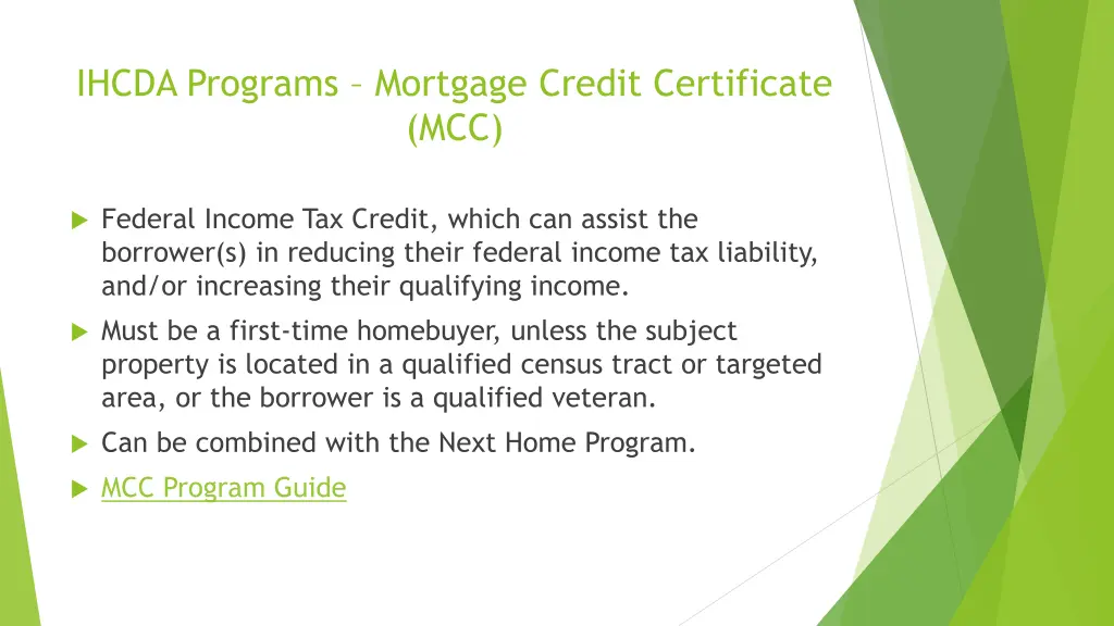 ihcda programs mortgage credit certificate mcc
