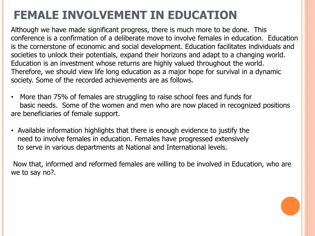 female involvement in education
