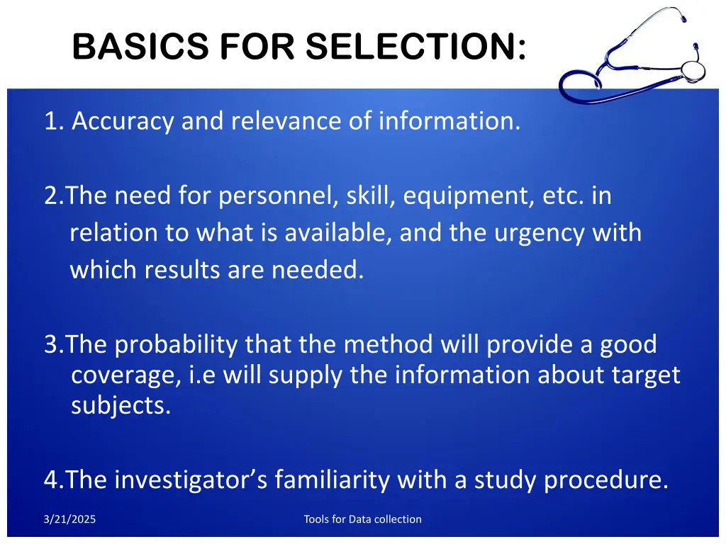 basics for selection