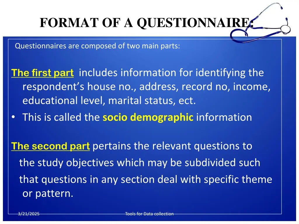 format of a questionnaire