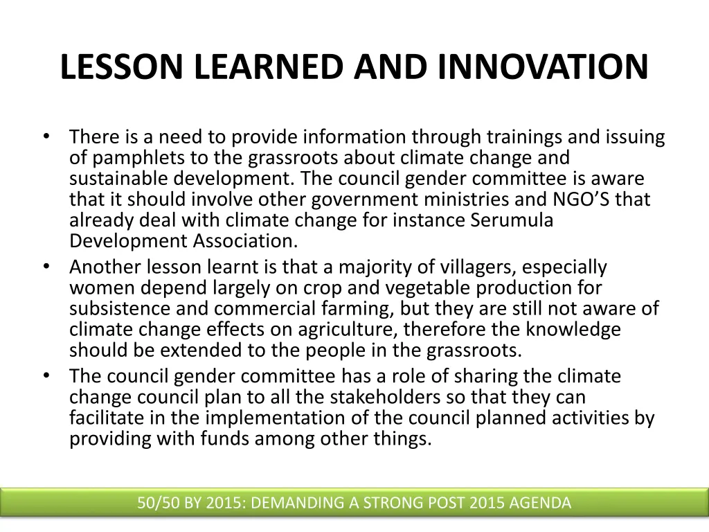 lesson learned and innovation