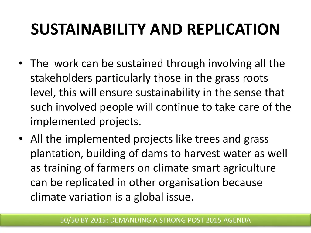 sustainability and replication