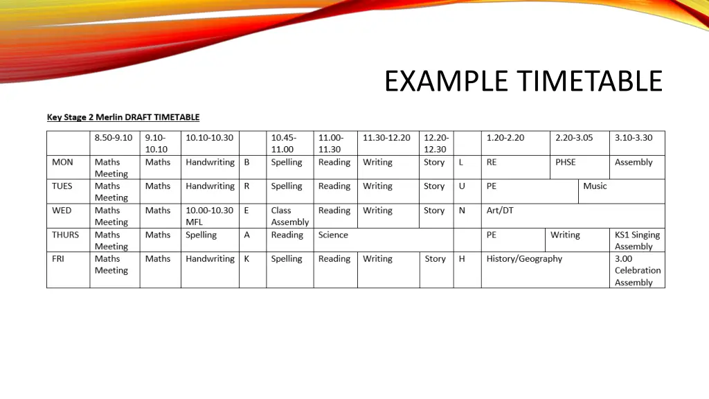 example timetable