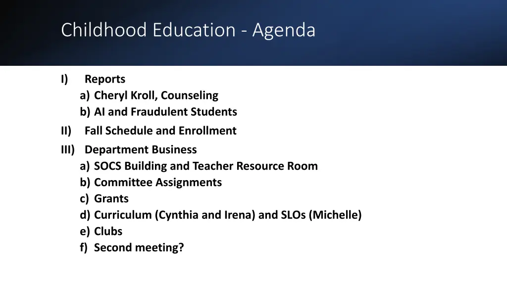 childhood education agenda