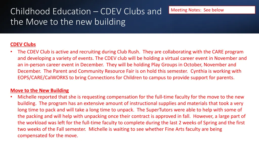 childhood education cdev clubs and the move