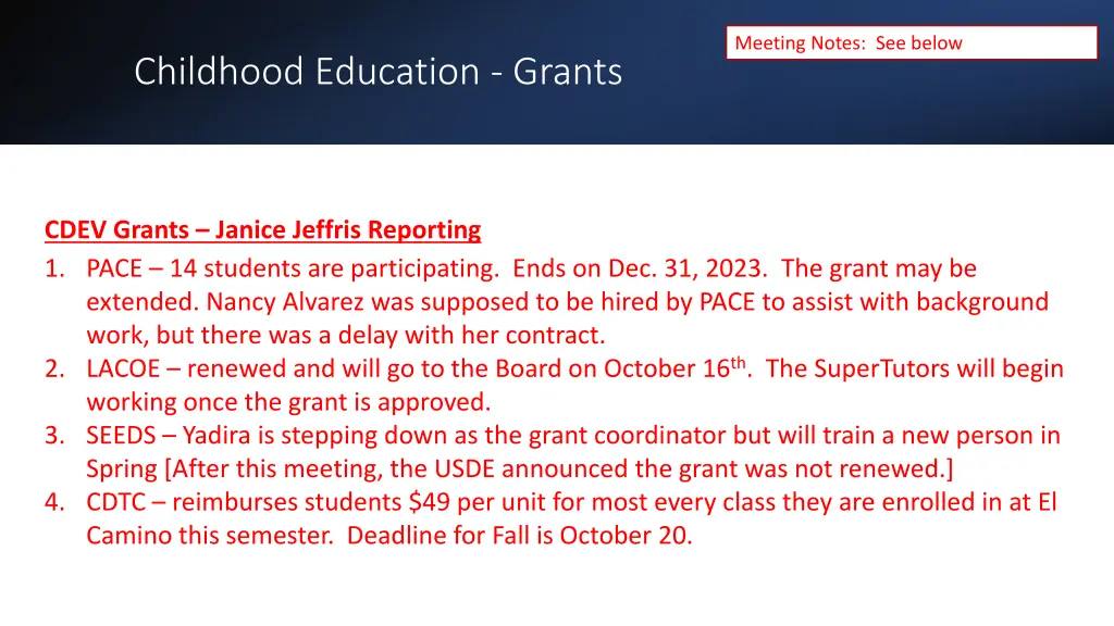 meeting notes see below