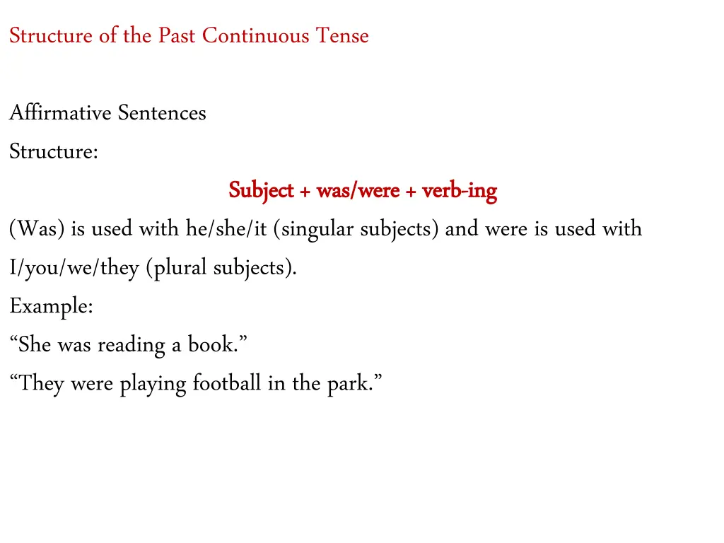 structure of the past continuous tense