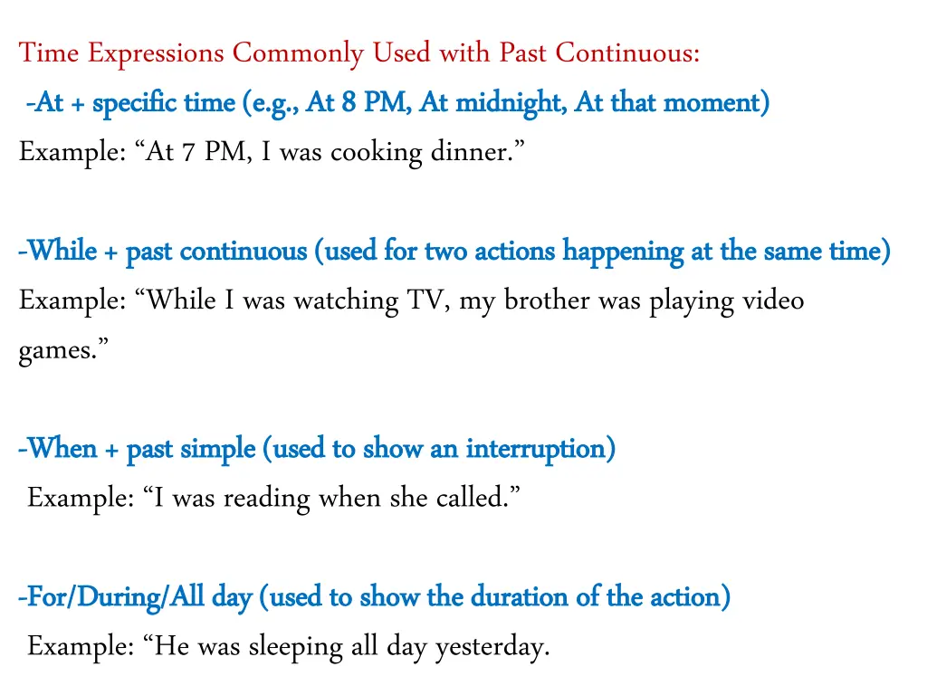 time expressions commonly used with past