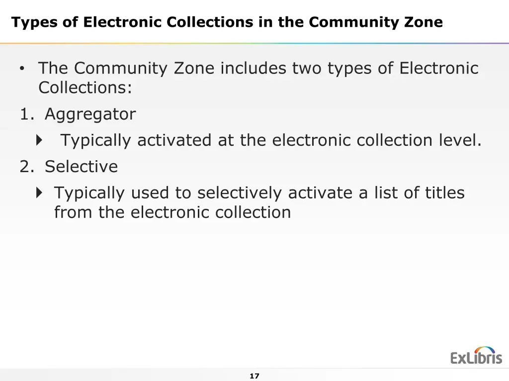 types of electronic collections in the community