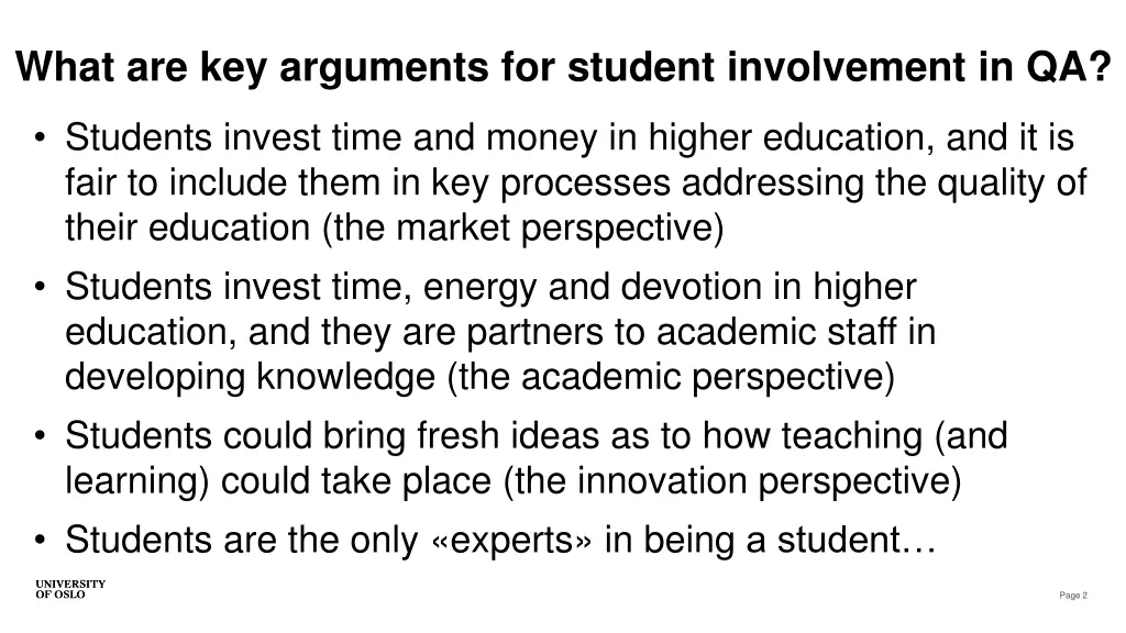 what are key arguments for student involvement