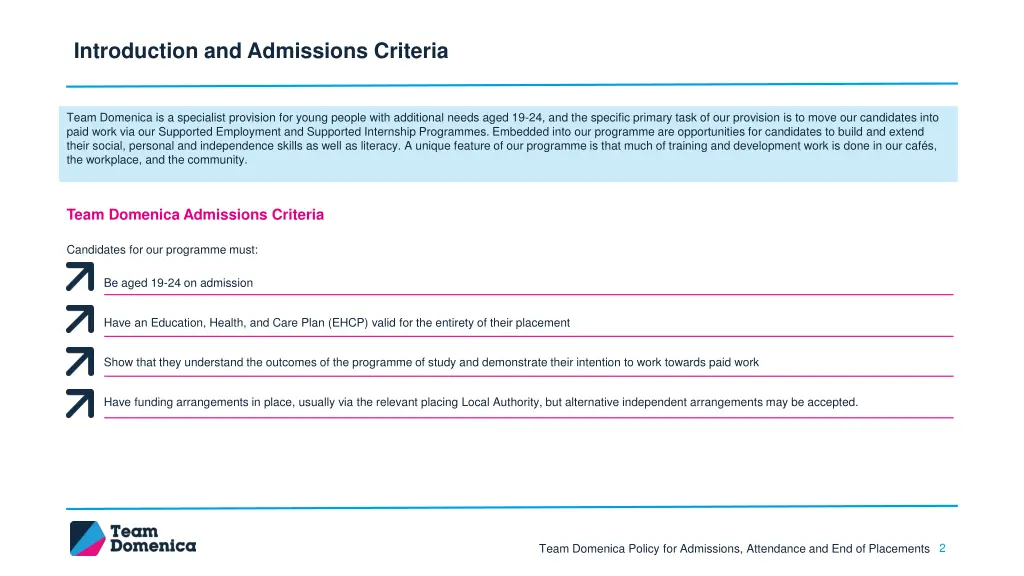 introduction and admissions criteria