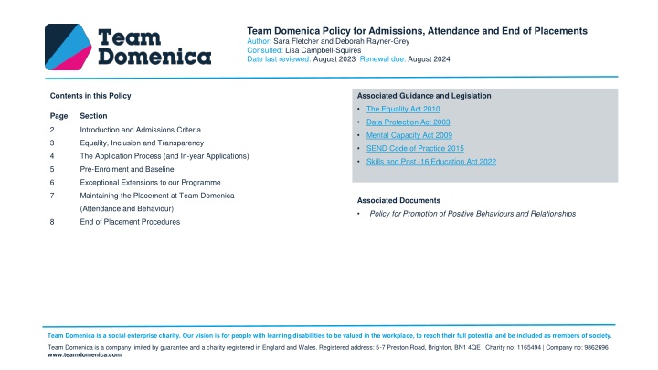 team domenica policy for admissions attendance