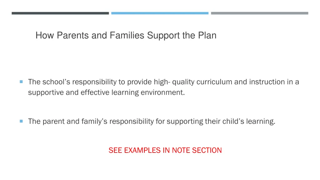 how parents and families support the plan
