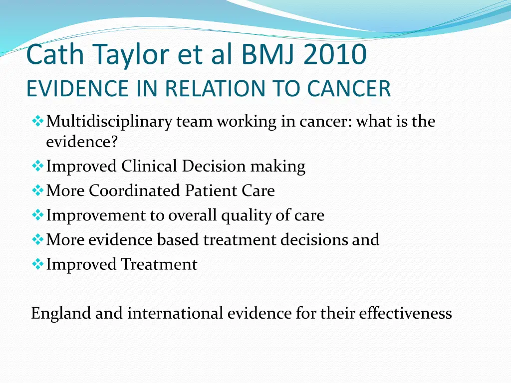 cath taylor et al bmj 2010 evidence in relation