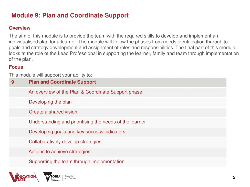 module 9 plan and coordinate support