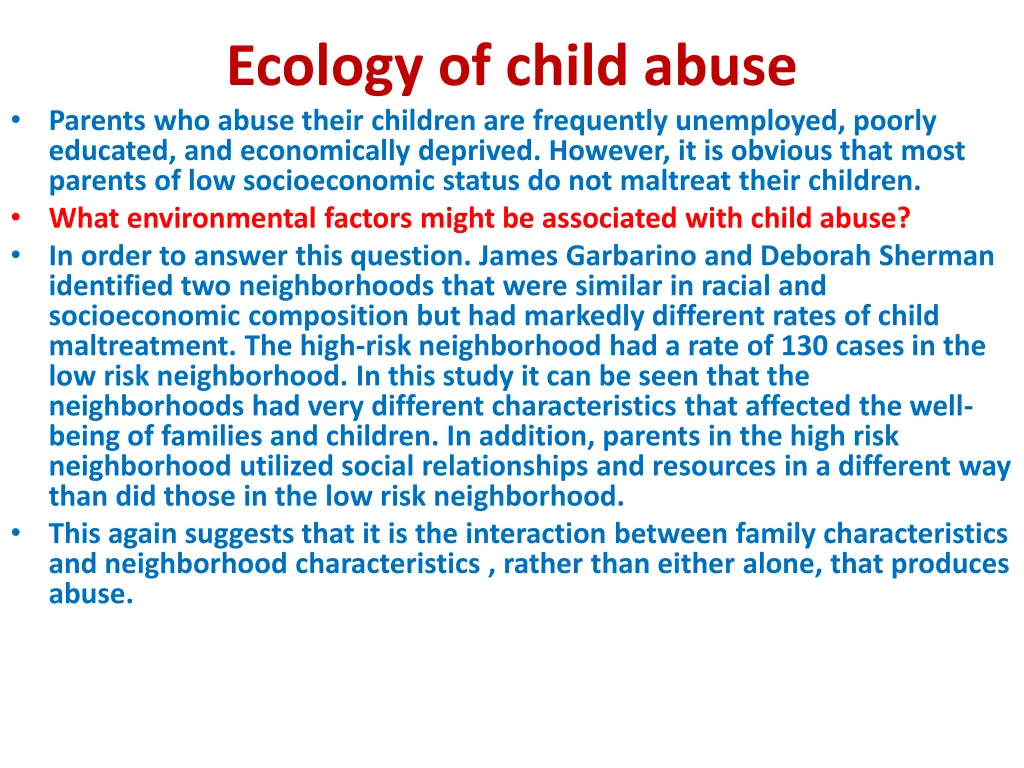 ecology of child abuse parents who abuse their