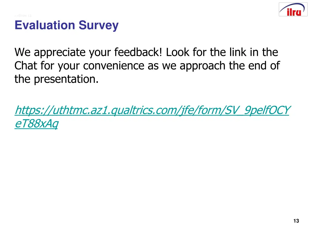 slide 13 evaluation survey