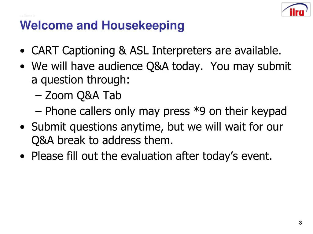 slide 3 welcome and housekeeping