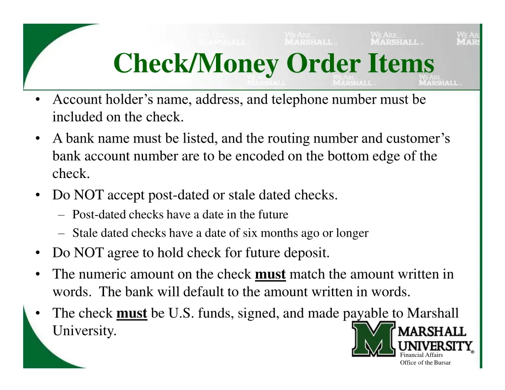 check money order items