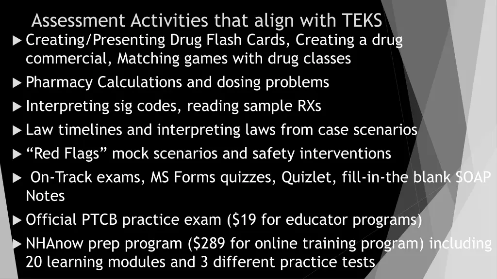 assessment activities that align with teks