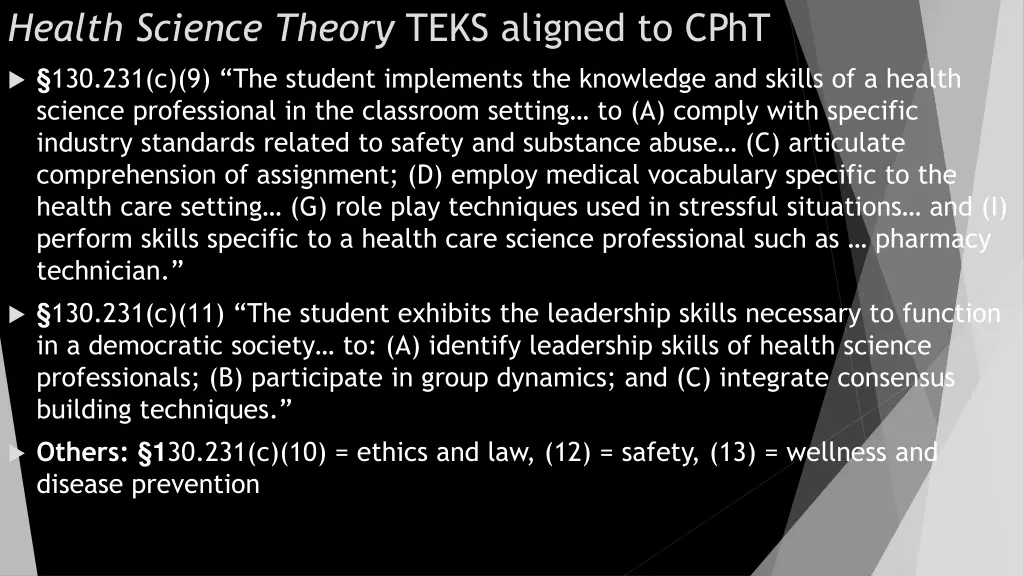 health science theory teks aligned to cpht