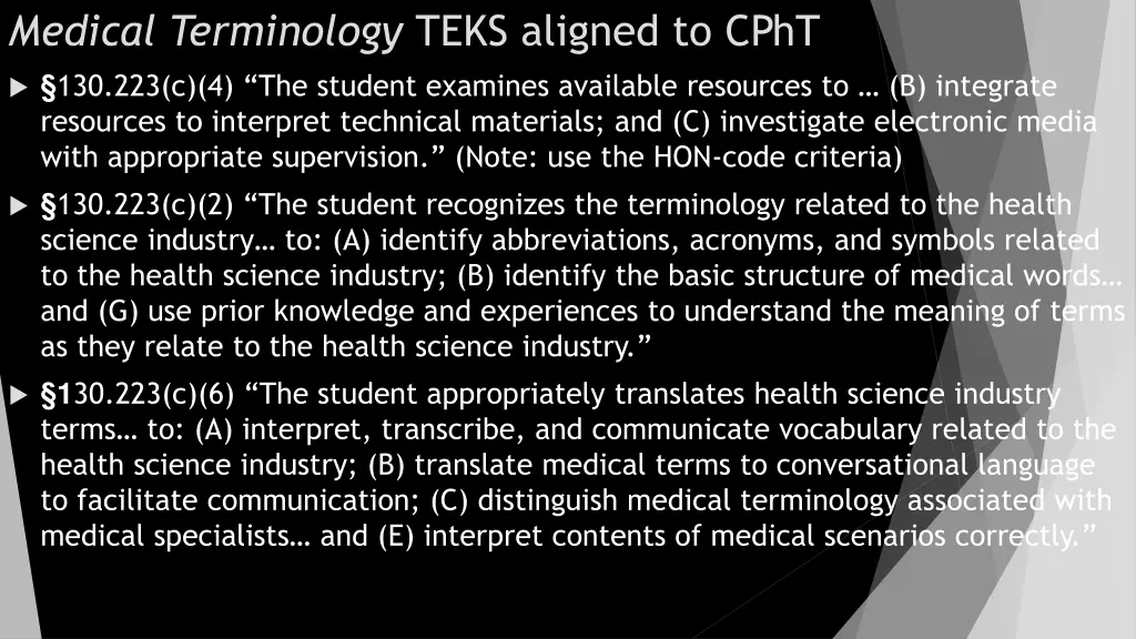 medical terminology teks aligned to cpht
