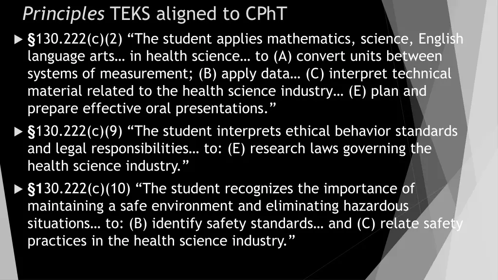 principles teks aligned to cpht
