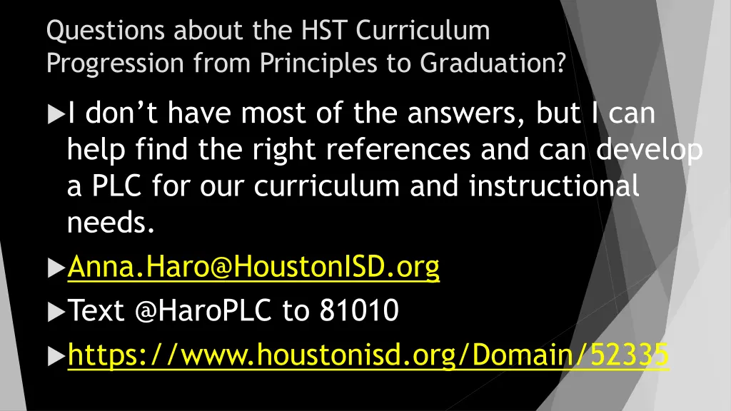 questions about the hst curriculum progression