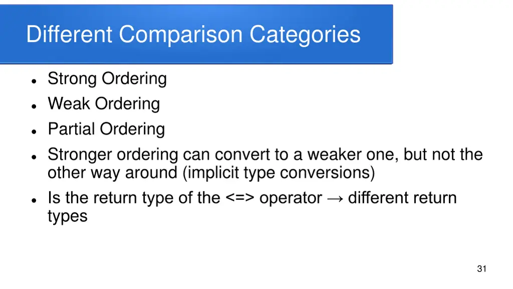 different comparison categories