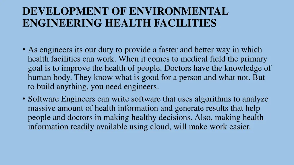 development of environmental engineering health