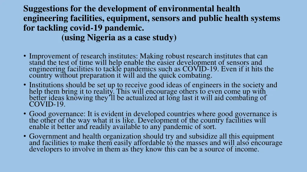 suggestions for the development of environmental