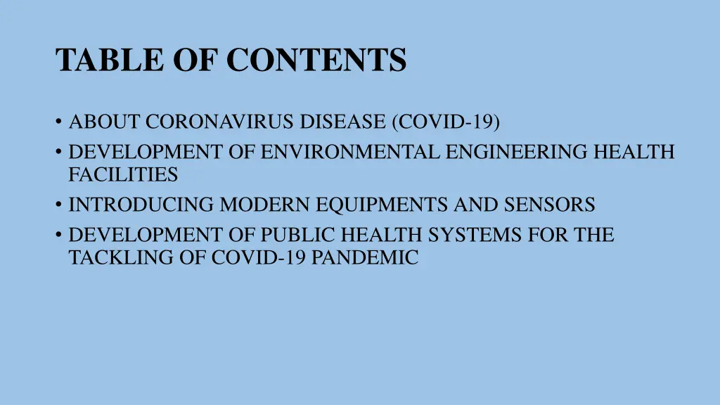 table of contents