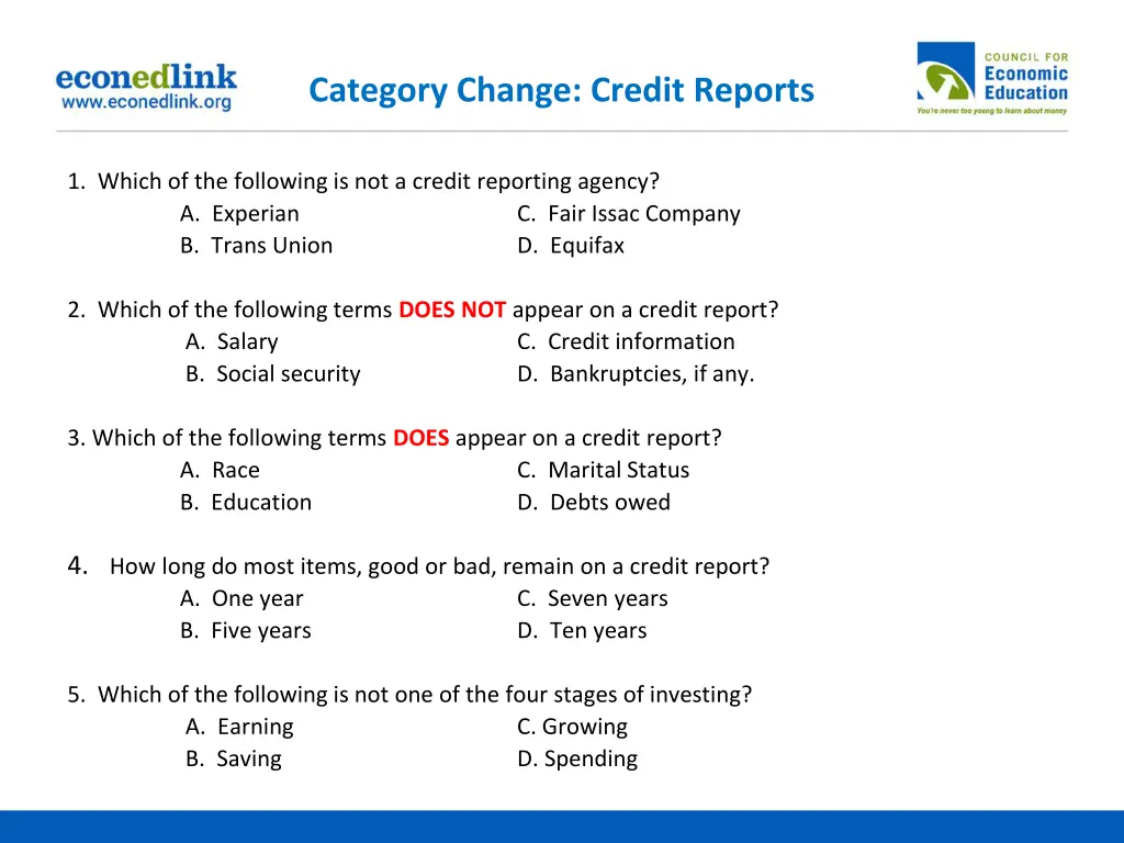 category change credit reports