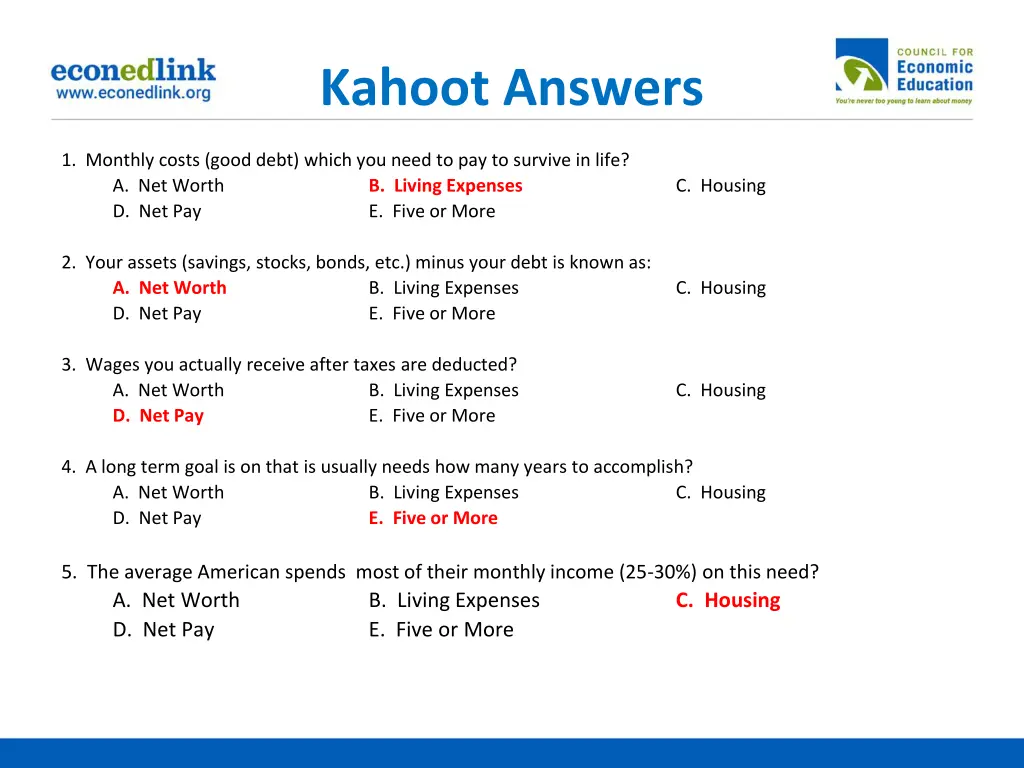 kahoot answers