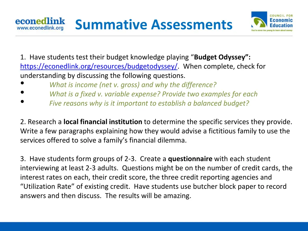 summative assessments