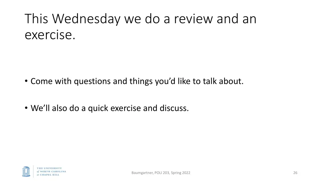 this wednesday we do a review and an exercise