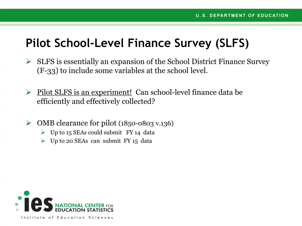pilot school level finance survey slfs