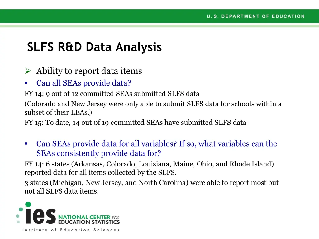 slfs r d data analysis