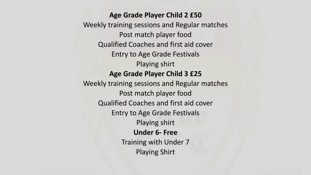 age grade player child 2 50 weekly training