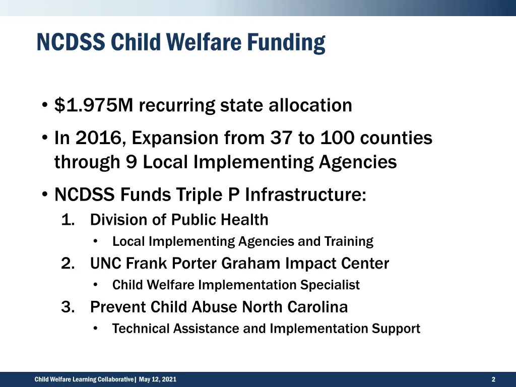 ncdss child welfare funding