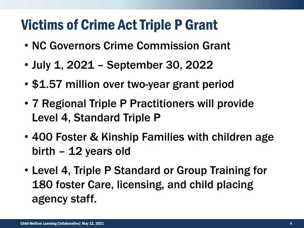 victims of crime act triple p grant