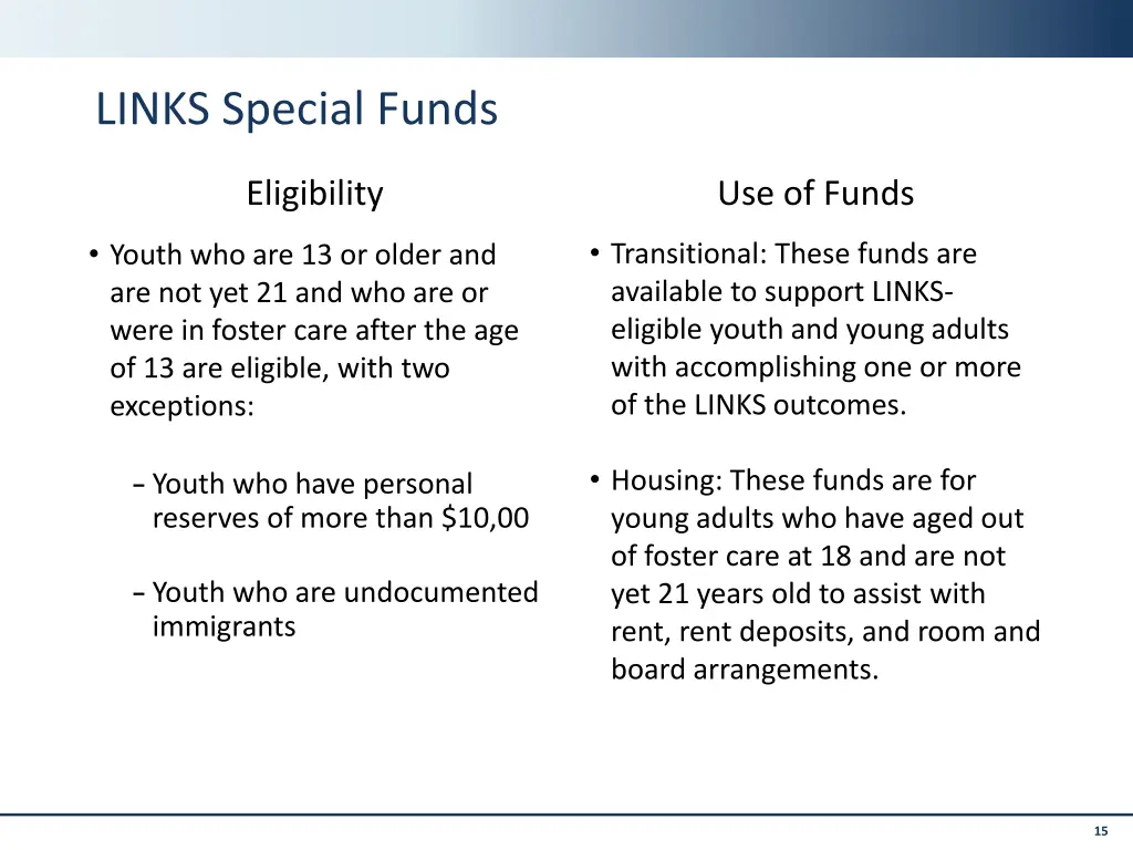 links special funds