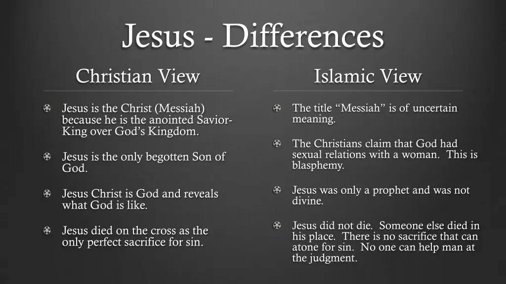 jesus differences christian view