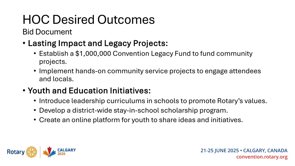 hoc desired outcomes bid document lasting impact
