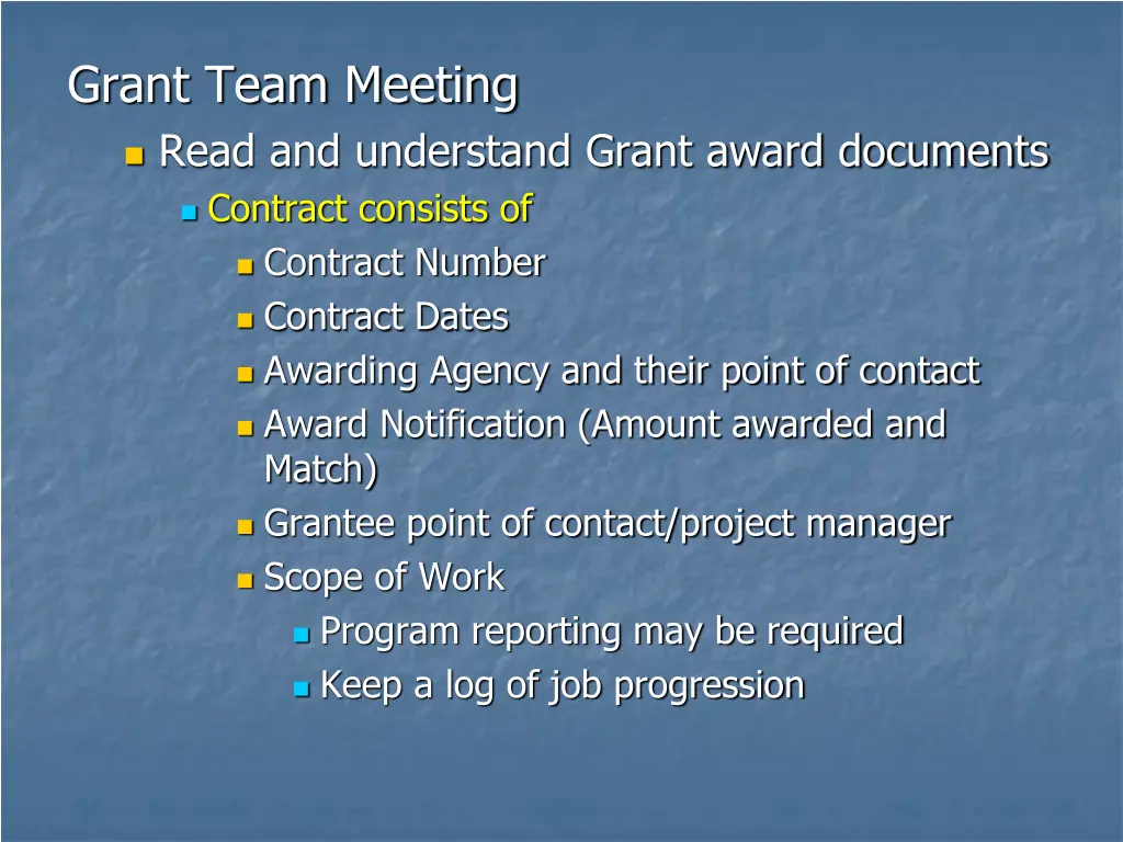 grant team meeting read and understand grant
