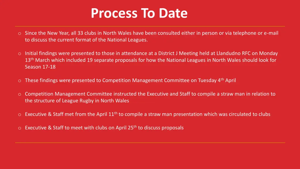 process to date
